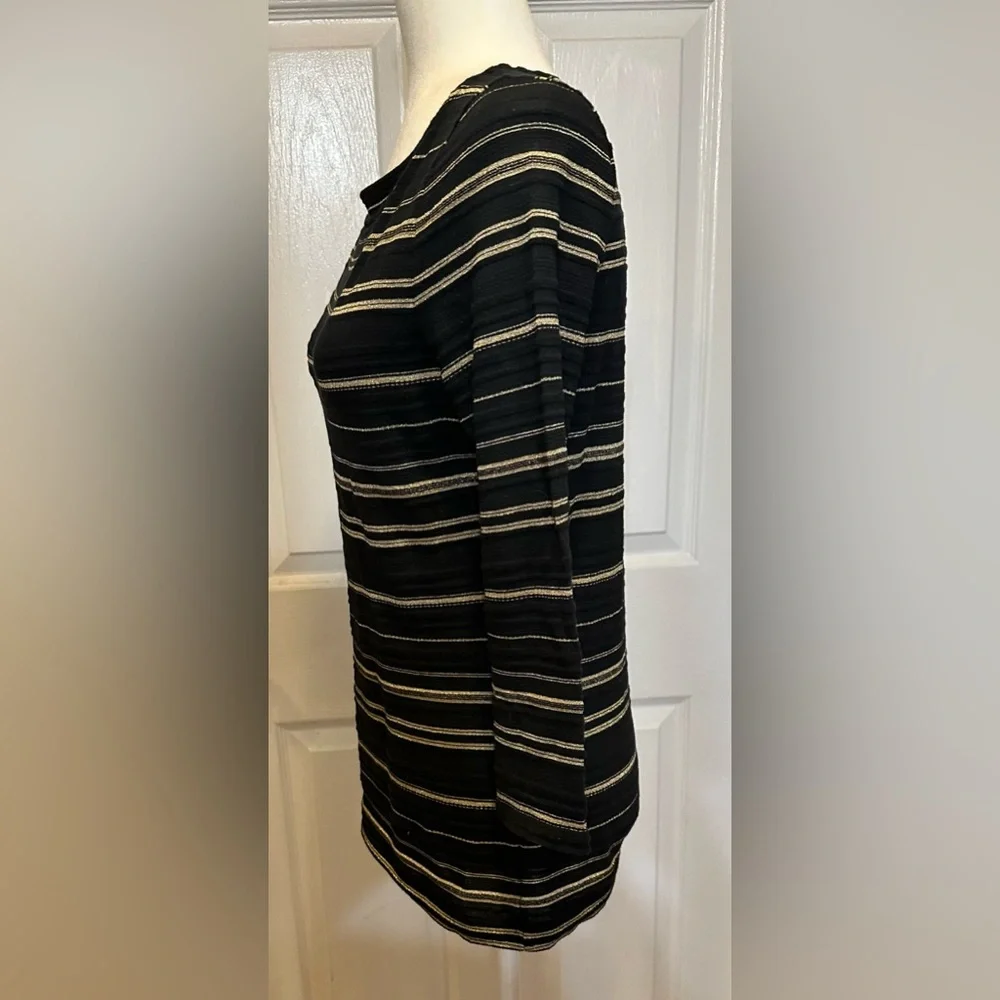 Ralph Lauren Top Green Label long Sleeve Black Gold Stripe Top Size Small - Picture 5 of 6